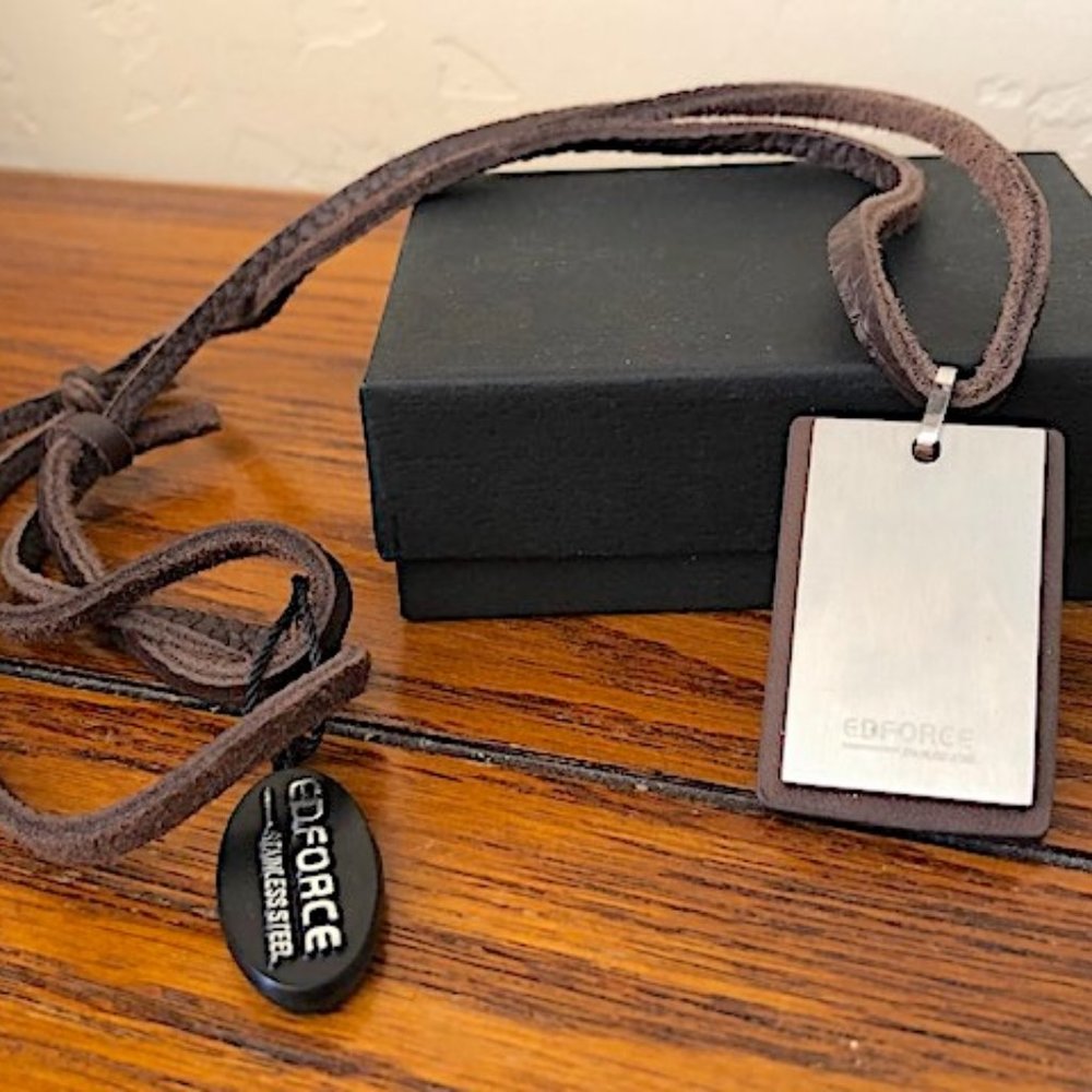 EDFORCE Metallic Tag on a Leather Cord